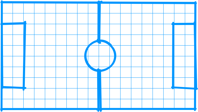 Simple diagram of a soccer field overlaid on graph paper