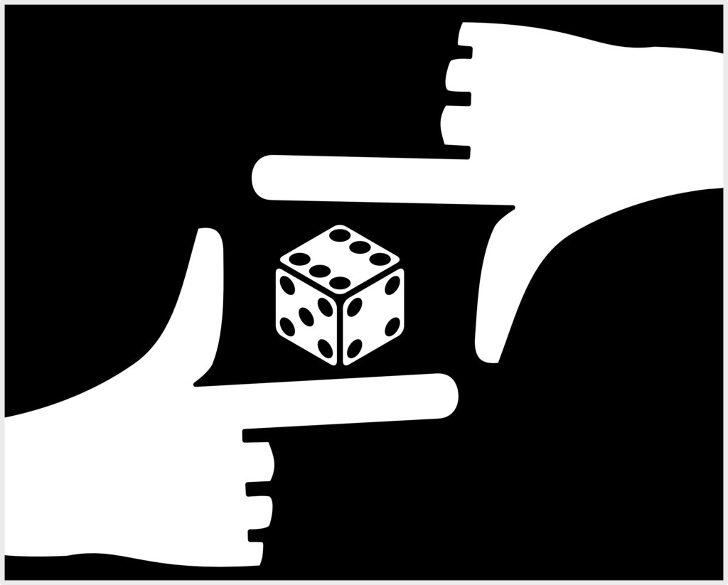 Simple illustration of a D6 framed between fingers. 